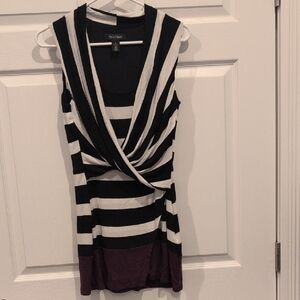 Black, White, Purple Striped Drape Top